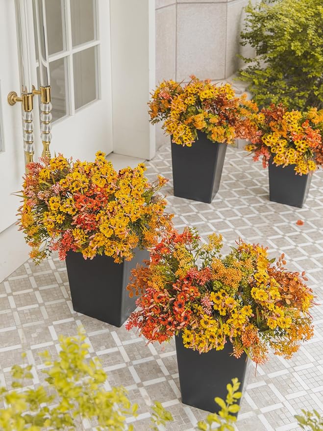 10pcs Fall Artificial Outdoor Branch with Sunflower Daisy for Indoor Outside Hanging Plants Garden Porch Window Box Home Wedding Farmhouse Décor