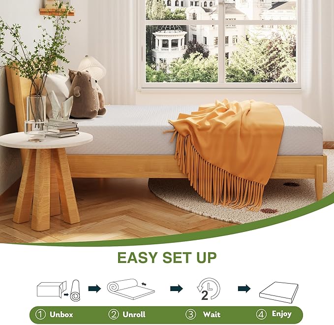 EGOHOME Full Size Memory Foam Mattress, 8 Inch Bed Mattress in A Box with Cooling Green Tea Gel, Pressure Relief with Medium Firm Support, CertiPUR-US Certified, 75''L x 54''W, 37.3 pounds White