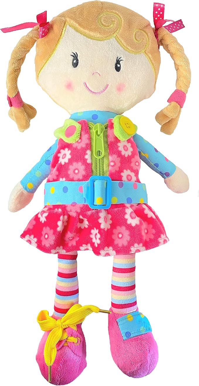 Sugar Snap Plush Learn to Dress Doll for Toddlers - 15" - for 2 Year Old Girl - Montessori