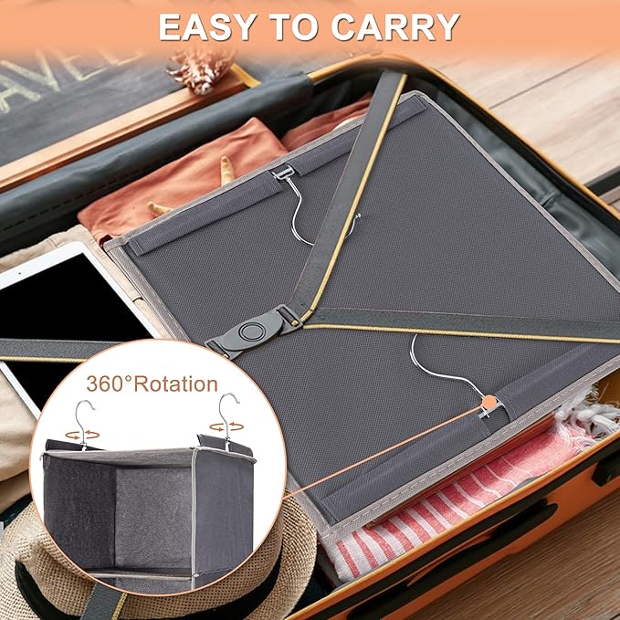 BOOMIBOO Hanging Closet Organize and Shelves,5-Hanging Shelf with 2 Side Pockets,Storage Foldable (Black)