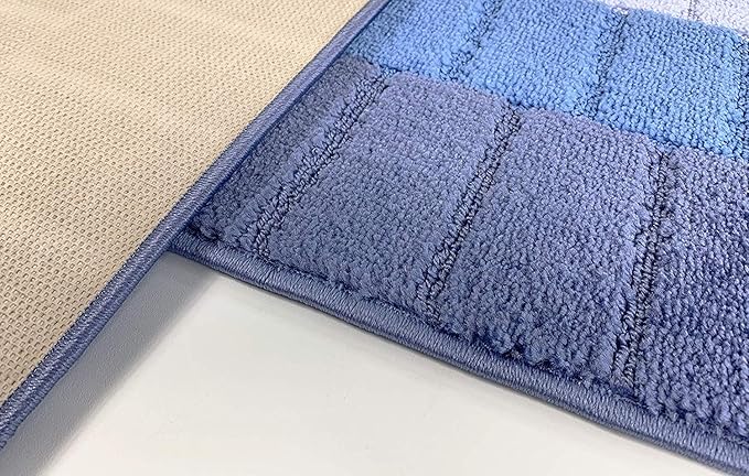 Custom Size Coastal Nautical Style Runner Rug Carpet for Hallway Entryway, Slip Resistant Latex Rubber Backed, 31 inch Wide X Customized Length, Squares Blue, 31 inch X 14 feet