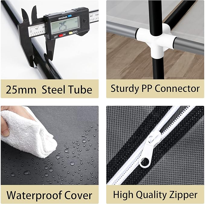 LOKEME Portable Closet, Great Size 82-Inch Portable Wardrobe with 5 Hanging Areas and 10 Storage Shelves for Hanging Clothes, Extra Sturdy 25mm Steel Tube and Easy to Assemble, Grey