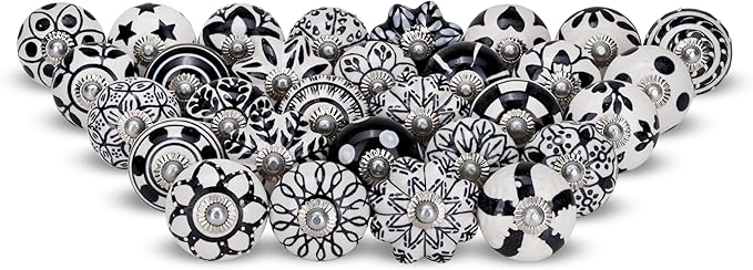 Knobs for Cabinets and Drawers Assorted Multicolor Cupboard Wardrobe Furniture Black Door Knob Pull Handles for Dresser Kitchen Wardrobes Boho Home Interior Decor -Pack of 30