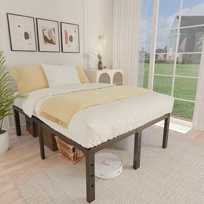 ALDRICH 18 Inch Metal California King Size Bed Frame - Black Basic Steel Slats Cali Platform, Easy Assembly Heavy Duty Noise Free Cal Bedframes, No Box Spring Needed