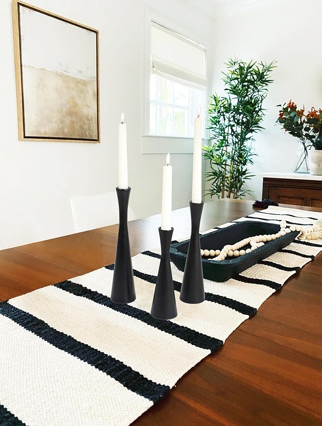 Vixdonos Matte Black Taper Candle Holders Metal Candlestick Holders Set of 3 Table Mantel Decorative Candle Stand for Dinning,Party,Wedding,Home Decor(Matte Black)