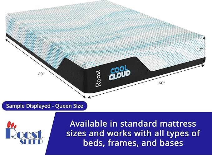 ROOST SLEEP Memory Foam Mattress, 12-Inch Full – Cool Cloud Gel Foam Bed with Plush Support, Pressure Relief & Breathable Comfort – Ideal for All Sleep Positions