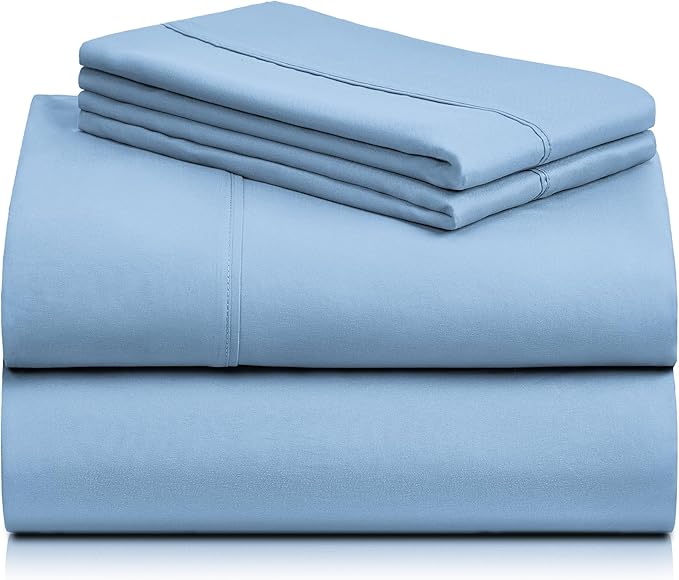 LuxClub 4 PC King Sheet Set, Breathable Luxury Bed Sheets, Deep Pockets Wrinkle Free Cooling Bed Sheets Machine Washable Hotel Bedding Silky Soft - Sky King