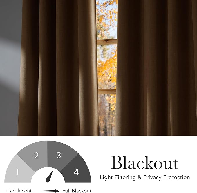 NICETOWN Faux Linen Caramel Blackout Curtains 84 inches Long for Living Room - Privacy Panels for Bedroom, Modern Farmhouse Style Easy Care Grommet Top, 2 Panels, W52 by L84