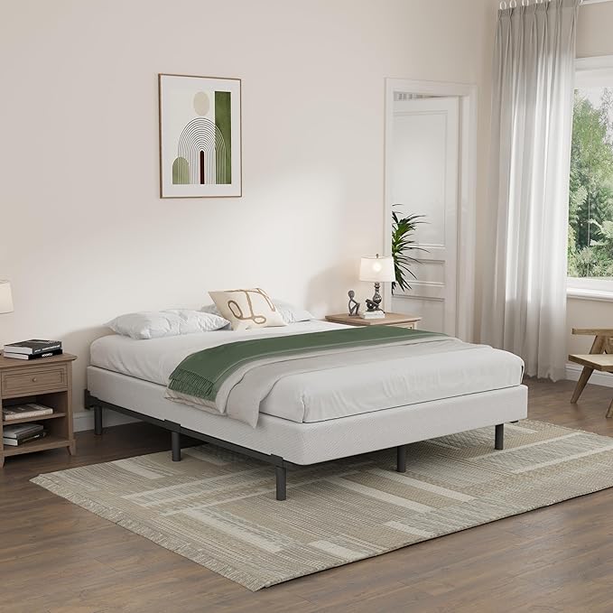 King Size Box Spring and Cover Set, 9 Inch High Profile Metal BoxSpring, Heavy Duty Structure Mattress Foundation, Noise Free, Non-Slip, Easy Assembly