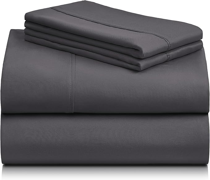 LuxClub Twin XL Sheets - Soft Kids Twin Bed Sheets for Boys and Girls, 3 PC Deep Pockets Wrinkle Free Kids Fitted Sheets Machine Washable Hotel Bedding Silky Soft- Dark Grey Twin XL