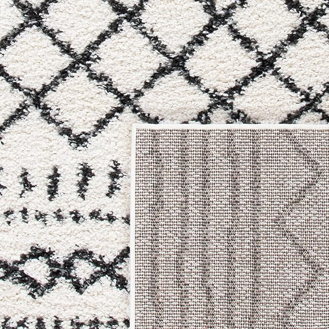 SAFAVIEH Area Rug 8x10 - Arizona Shag Collection - Large - Ivory & Black, Moroccan Design, Non-Shedding & Easy Cleaning, Ultra Plush Thick Pile, Ideal for Living Room, Bedroom, Dining Space (ASG741Z)