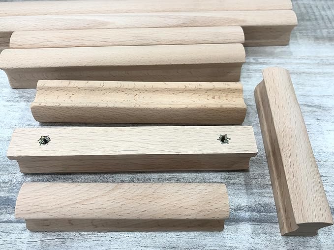 6Pcs Unfinished Beech Wood Solid Furniture Pulls Handles,Unfinished Unpainted Paintable Wooden Handles Cupboard Closet Drawer Handle Pull,Length 3.94",Hole Dis.2.52"