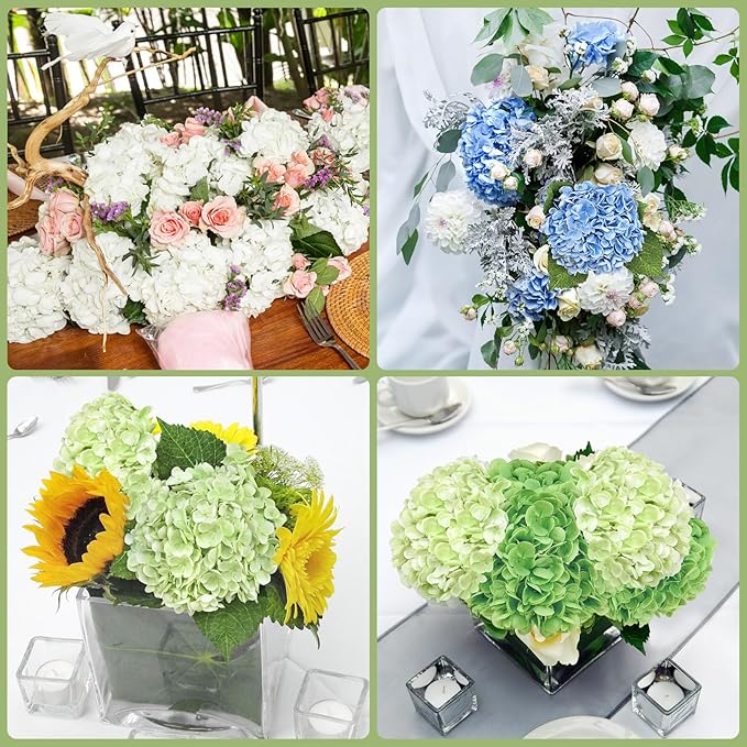 4 Pcs Real Touch Hydrangea Artificial Flowers, 21" Light Green Full Faux Hydrangea Flowers Latex Fake Flowers for Home Decor Party Floral Arrangements Wedding Bouquets Centerpieces Outdoor Decor
