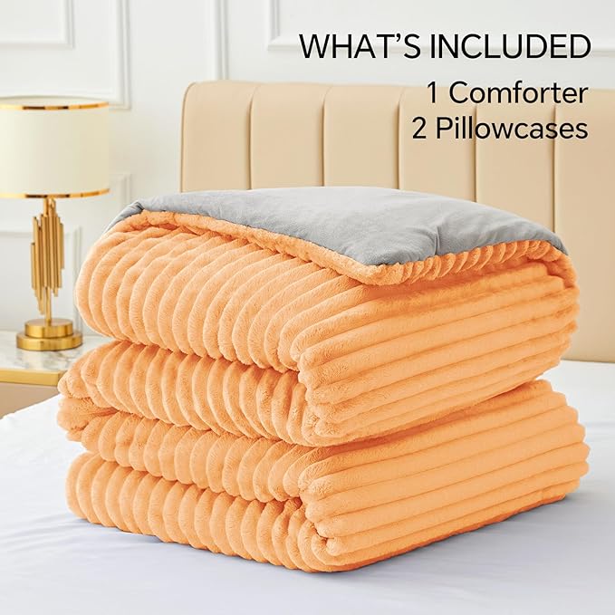 BEDELITE Fleece King Comforter Set -Super Soft & Warm Fluffy Coral Bedding, Luxury Fuzzy Heavy Bed Set for Winter with 2 Pillow Cases