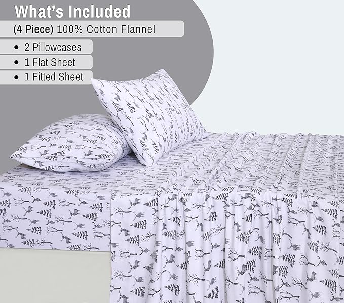 RUVANTI Flannel Sheets King Size - 100% Cotton Brushed King Size Sheets Set - Deep Pockets 16 Inches Bed Sheets - All Seasons Breathable & Extra Soft - Warm & Cozy, 4 Piece, Dry Winter