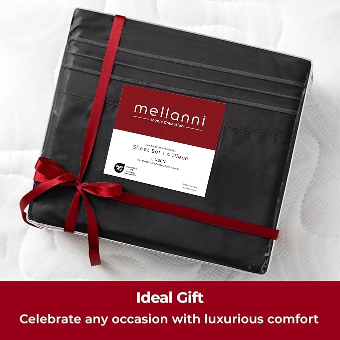 Mellanni Twin Sheets Set - 3 PC Iconic Collection Bedding - Hotel Luxury, Extra Soft, Cooling Bed Sheets - Wrinkle, Fade, Stain Resistant (Twin, Black)