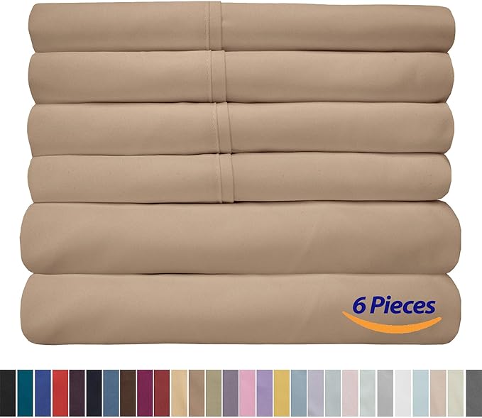 Sweet Home Collection 6 Piece 1500 Supreme Collection Brushed Microfiber Deep Pocket Sheet Set-2 Extra Pillow Cases, Great Value, Split King, Taupe