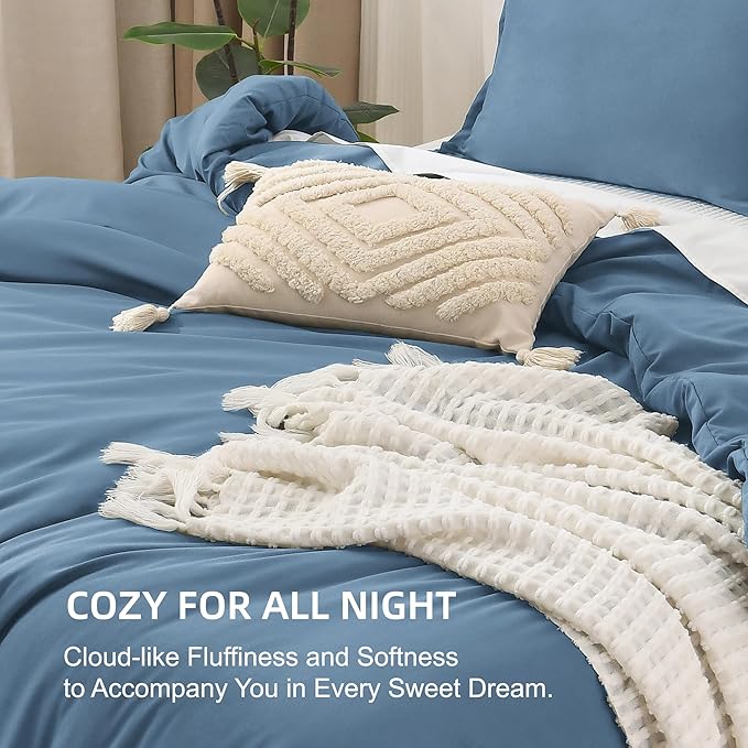 Litanika Comforters Queen Size Ocean Blue, 3 Pieces Lightweight Solid Bedding Set & Collections, All Season Fluffy Bed Set (90x90 Inches Comforter & 2 Pillowcases)