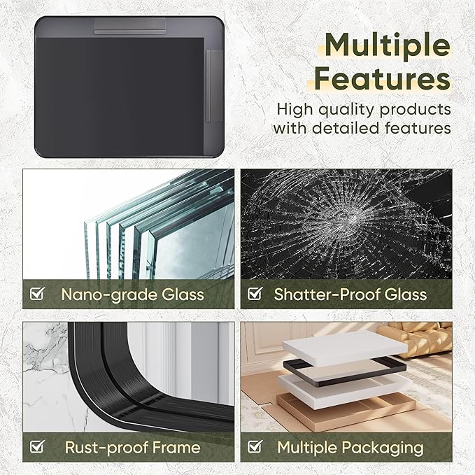 Suidia Bathroom Mirror, 72" x 32" Wall Mirror Metal Framed, Bathroom Vanity Mirror for Living Room Bedroom Bathroom Entryway, Black, Rounded Corner Style