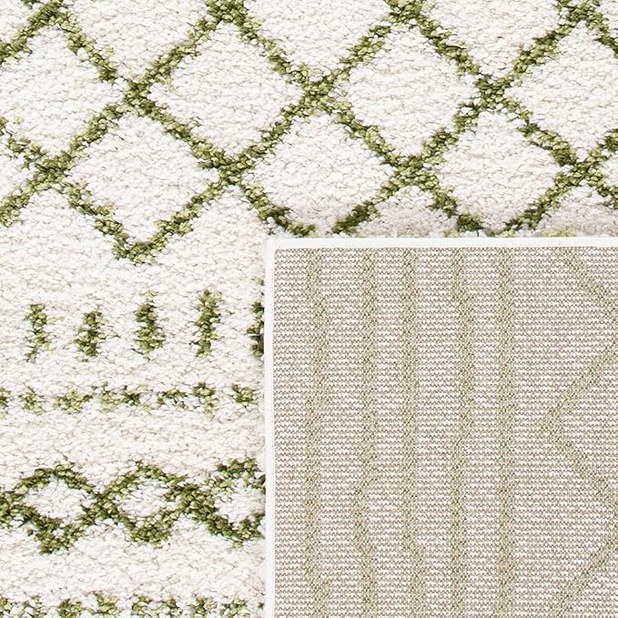 SAFAVIEH Arizona Shag Collection Accent Rug - 4' x 6', Ivory & Green, Moroccan Design, Non-Shedding & Easy Care, 1.6-inch Thick Ideal for High Traffic Areas in Entryway, Living Room, Bedroom (ASG741Y)