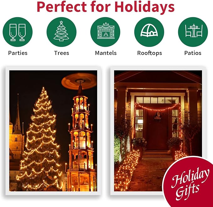 LAMPHOME Super-Bright Extendable Orange Halloween Decoration100 Lights 19.6ft UL Certified Mini Bulb String Lights Set for Outdoor Halloween Home Christmas Tree Garden Holiday Party Patio Decor