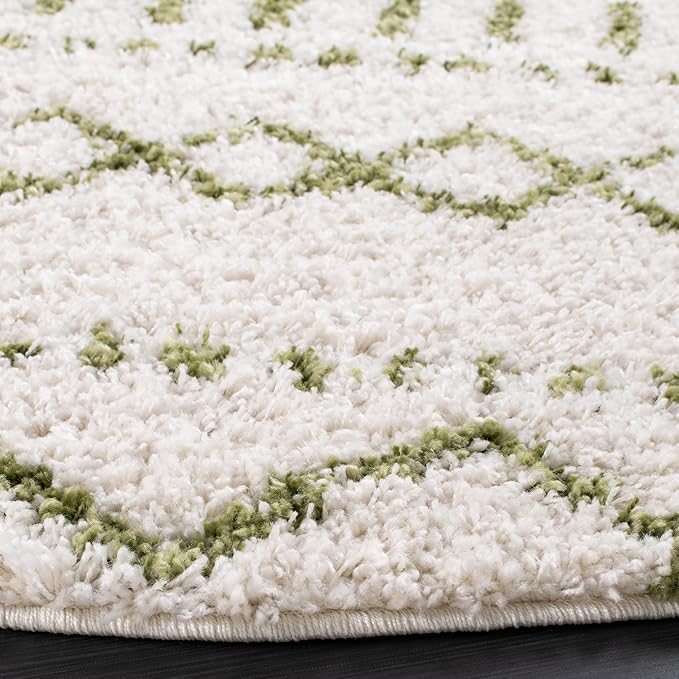 SAFAVIEH Arizona Shag Collection Area Rug - 5'1" Round, Ivory & Green, Moroccan Design, Non-Shedding & Easy Care, 1.6-inch Thick, Ideal for The Living Room, Dining, Bedroom (ASG741Y)
