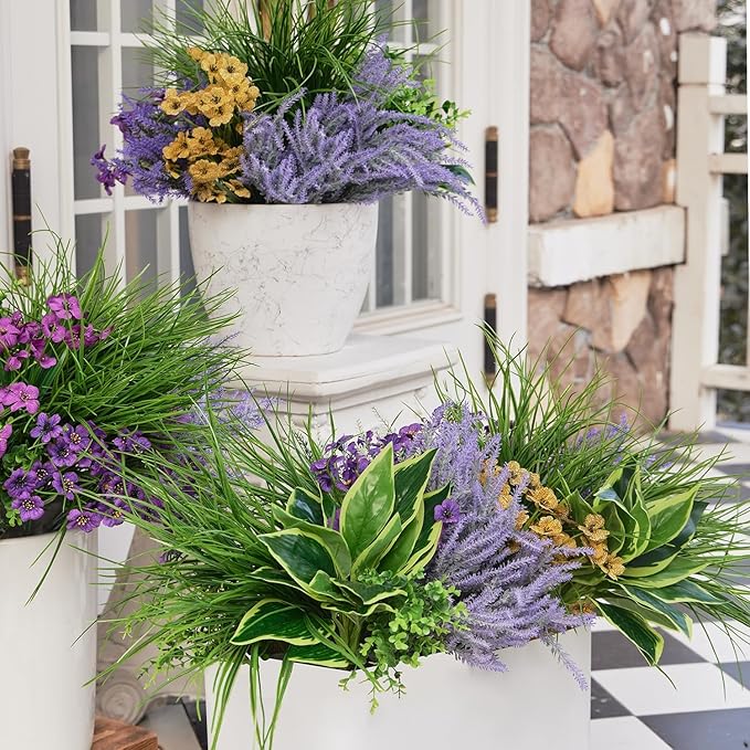 25Pcs Outdoor Artificial Boxwood UV Resistant Fake Stems Plants, Faux Plastic Greenery for Indoor Outside Hanging Plants Garden Porch Window Box Home Wedding Farmhouse Décor