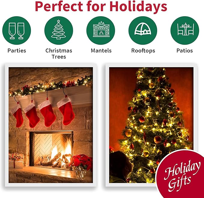 LAMPHOME Super-Bright Extendable Warm White Christmas Lights Decoration 100Lights 19.6ft UL Certified Mini Bulb String Lights Set for Outdoor Christmas Tree Garden Holiday Party Patio Wedding Decor