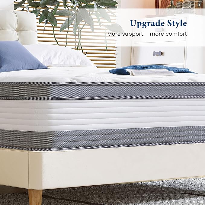 Coolvie Twin Mattress 12 Inch Hybrid Mattress Twin Size Bed Mattresses in A Box Individual Pocket Springs with Memory Foam Layer Provide Motion Isolation & Cool Sleep