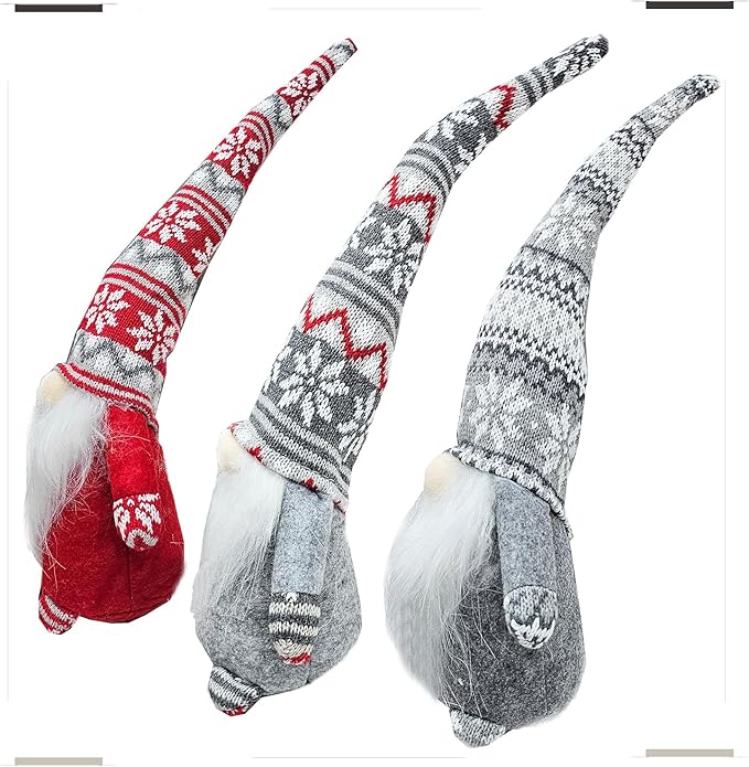 Gnome Christmas Ornaments, Handmade Swedish Tomte Gnomes Plush Scandinavian Santa Elf Table Ornaments Christmas Decoration Home Decor (Wool Snowflake, Set of 3)