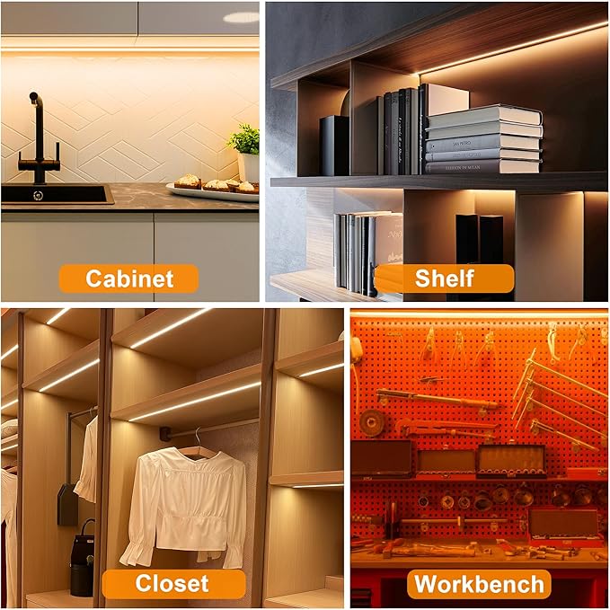 maylit Under Cabinet Strip Lighting Plug in 72in, Ultra Bright Small LED Light Bar, 2700K Warm White, Wired Lights for Kitchen Cabinet, Counter, Workbench, Desk, Closet, Shelf, Indoor