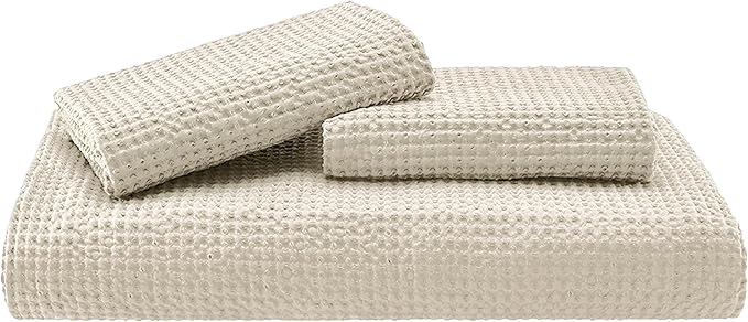 Bedsure Cotton Duvet Cover Set - 100% Cotton Waffle Weave Beige Duvet Cover Oversized Queen Size, GentleSoft™ and Breathable Bedding Set for All Season, 3 Pieces, 98"x98"