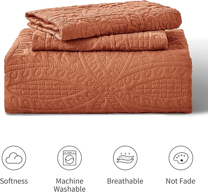 Love's cabin King Size Quilt Set Umber Bedspreads - Soft Bed Summer Lightweight Bedspread Comforter - Modern Style Coin Pattern Coverlet for All Season - 3 Pieces (1 Quilt, 2 Pillow Shams)
