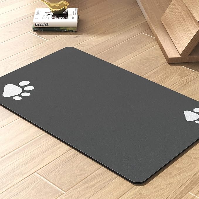 Pet Feeding Mat-Absorbent Dog Mat for Food and Water Bowl-No Stains Quick Dry Water Dispenser Mat-Dog Accessories Pet Supplies-Bowl for Messy Drinkers(Darkgrey,17"x34"