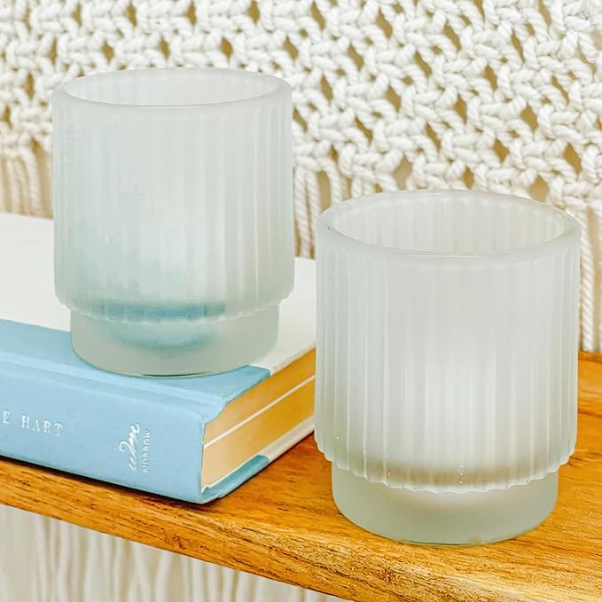 Kate Aspen Vintage Fluted Frosted Glass Tealight Votive Candle Holders (Set of 6), Rustic Decor, Boho Decorations, Shelf Decoration, Classic Look | Perfect Hostess Gift