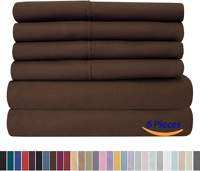 Sweet Home Collection 6 Piece 1500 Supreme Collection Brushed Microfiber Deep Pocket Sheet Set-2 Extra Pillow Cases, Great Value, Split King, Brown