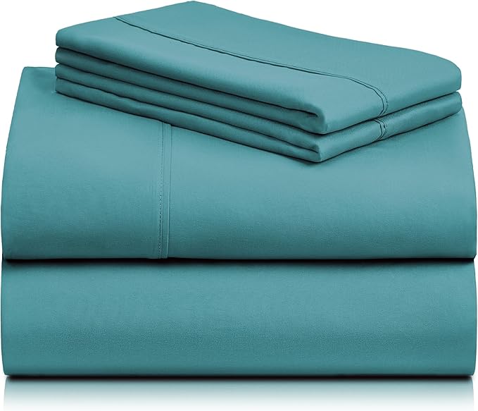 LuxClub 4 PC Queen Sheet Set, Deep Pockets Wrinkle Free Cooling Bed Sheets Hotel Bedding for Women, Men, Kids & Teens, Includes 1 Fitted Sheet, 1 Flat Sheet and 2 Pillowcases - Silky Soft Teal