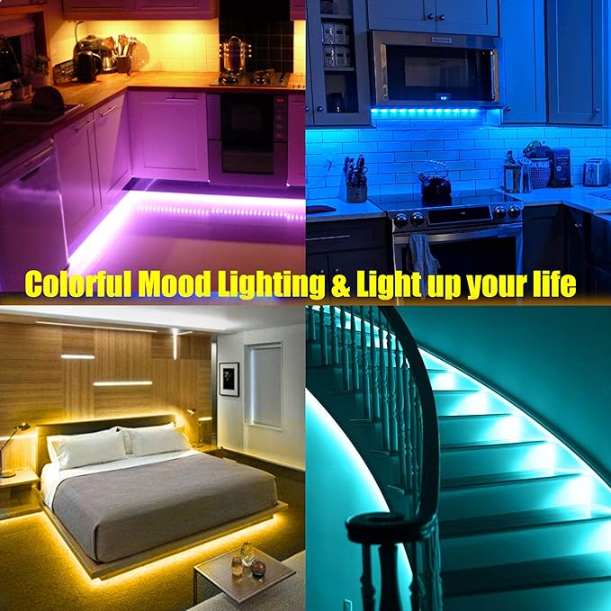 maylit 8 PCS 3.3FT Smart RGB Under Cabinet Lights Kit, Work with Alexa and Google Assistant, App and Remote Control, Music Sync Color Changing, Timer, Dimmable, for Cabinet, Counter, Shelf, Bookcase