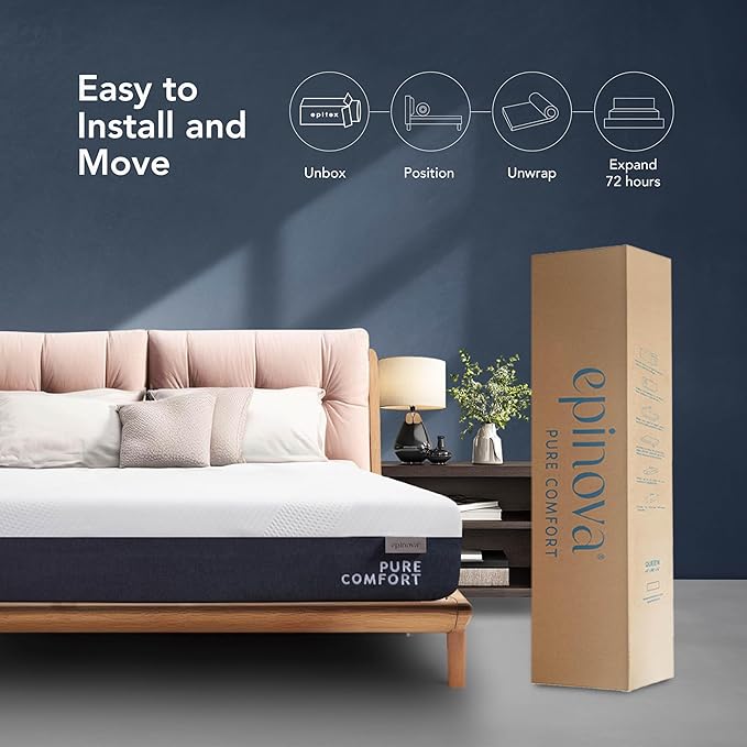 EPITEX Pure Comfort 12 Inch King Size Memory Foam Mattress – Air-Flow Memory Foam, Medium Plush for Pressure Relief and Motion Isolation, Breathable Pure Cotton Cover, CertiPUR-US Certified