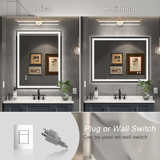24x36 Inch Led Mirror for Bathroom with Front Light and Backlit, Dimmable Anti Fog Wall Bathroom Mirror with Led Lights, Water Proof, Decor Vanity Mirror