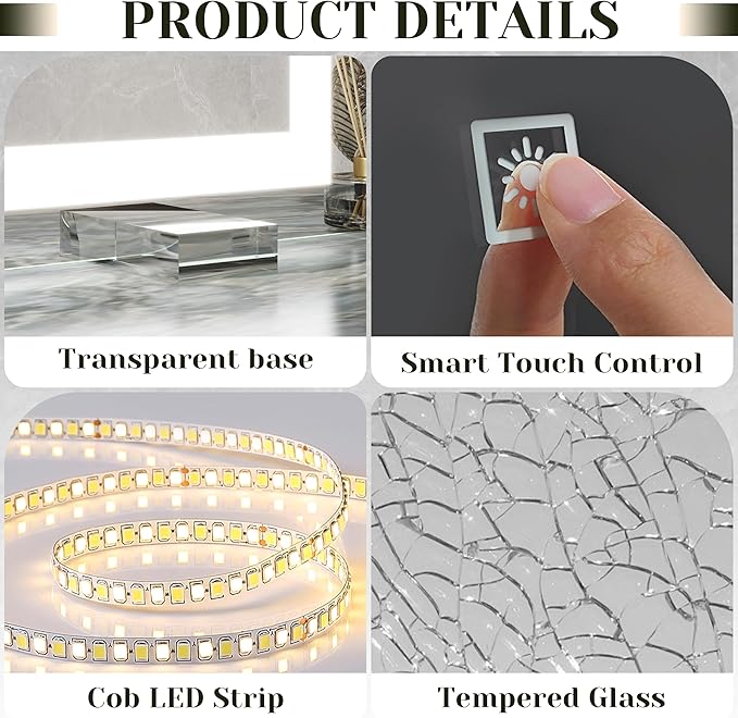 32x 22 Inch Large Lighted Vanity Mirror with Dimmable 3 Modes, LED Makeup Mirror for Bathroom & Dressing Room, Tabletop or Wall-Mounted, White