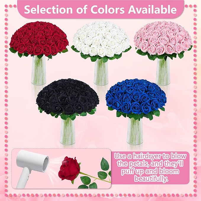 BLEUM CADE 50 Pcs Blue Roses Artificial Flowers, Real Touch Velvet Roses Fake Flowers Bulk, Artificial Roses Bouquet with Long Stems Bridal DIY Wedding Party Centerpiece Decorations