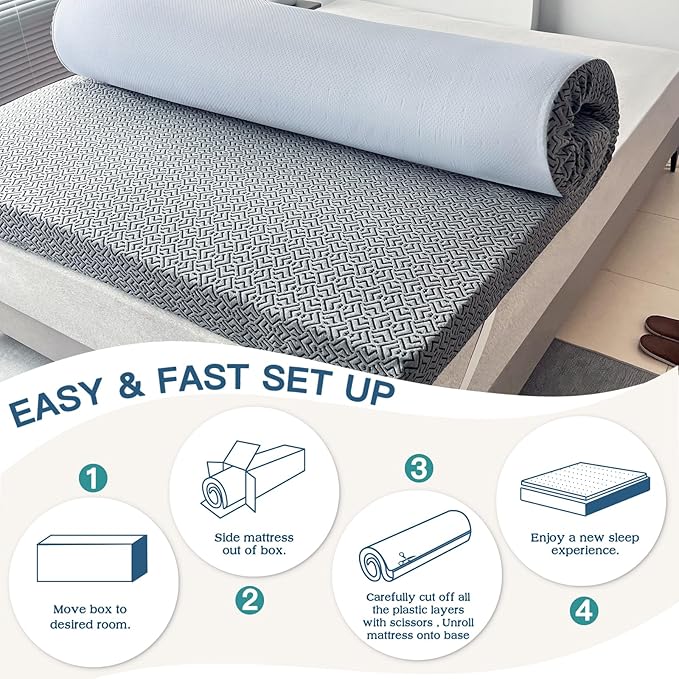Airensky 4 Inch Memory Foam Mattress Topper, Cooling Gel Infused High Density King (76"x80") Topper with Removable Skin-Friendly Cover, Bed Topper for Pressure Relief Back Pain, CertiPUR-US Certified