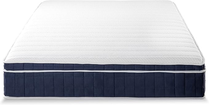 Mellow 12 Inch RENA Euro Top Pocket Spring Hybrid Mattress with Green Tea Memory Foam, King, Navy