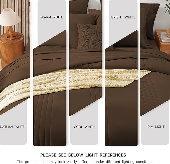 Monbix Queen Comforter Set - 7 Pieces Chocolate Brown Bed in a Bag Queen Bedding Sets with Comforters, All Seasons Down Alternative Comforter Bed Set with Sheets, Pillowcases & Shams