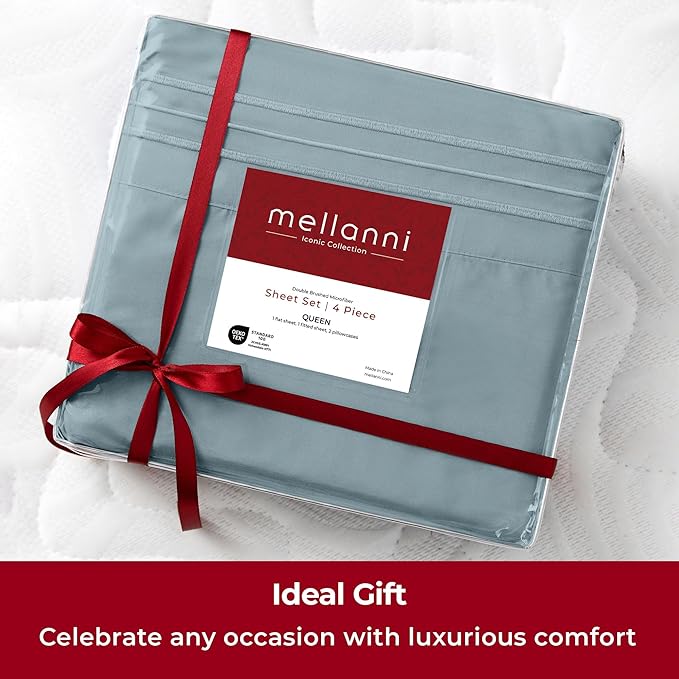 Mellanni Extra Deep Full Sheets - 4 PC Iconic Collection Bedding - Hotel Luxury, Ultra Soft, Cooling Bed Sheets - Wrinkle, Fade, Stain Resistant (Full, Spa Blue)