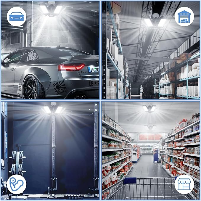 LED Garage Lights Bulb 2 Pack - 120W, 12000LM 6500K Led Shop Light with 4+1 Deformable Panels, Basement Barn Light, E26/E27 for Warehouse, Shop