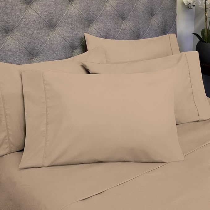 Queen Sheets Taupe - 6 Piece 1500 Supreme Collection Fine Brushed Microfiber Deep Pocket Queen Sheet Set Bedding - 2 Extra Pillow Cases, Great Value, Queen, Taupe
