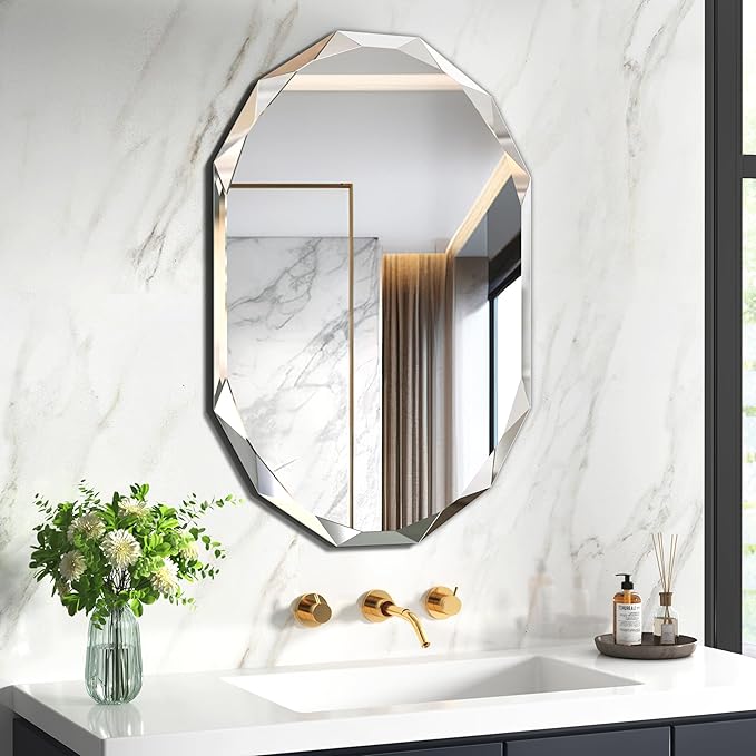 Silver Wall Mirror-Beveled Edge Frameless Mirror for Bathroom, Vanity, Bedroom, Rectangle Mirrors(19.5X27.6inch)