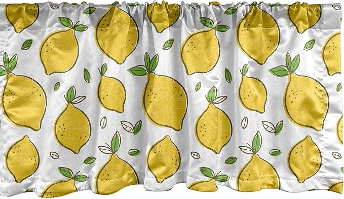 Ambesonne Lemons Window Valance, Continuous Citrus Fruits Leaves Refreshing Cartoon Pattern, Curtain Valance for Kitchen Bedroom Decor with Rod Pocket, 54" X 18", Lime Green Earth Yellow